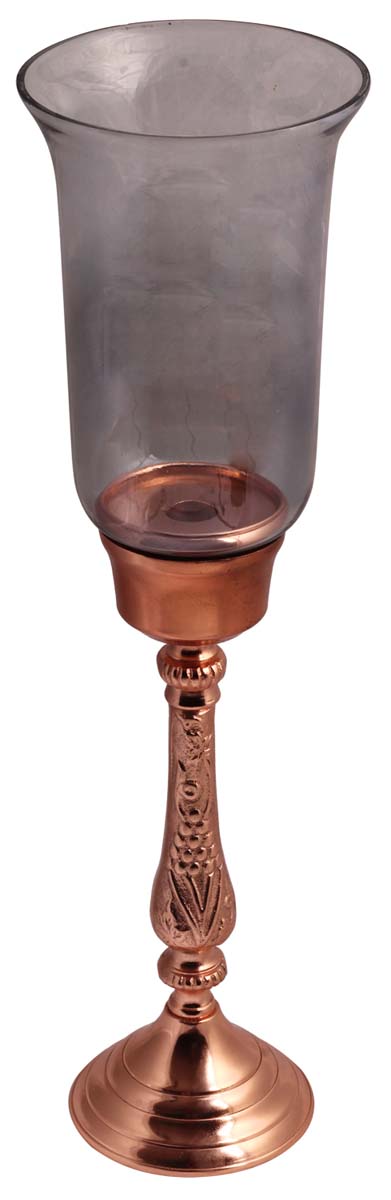 20” Aluminum Pillar Candle Holder with Glass – Copper Tone – Handmade Antique-Look Décor / Gifts